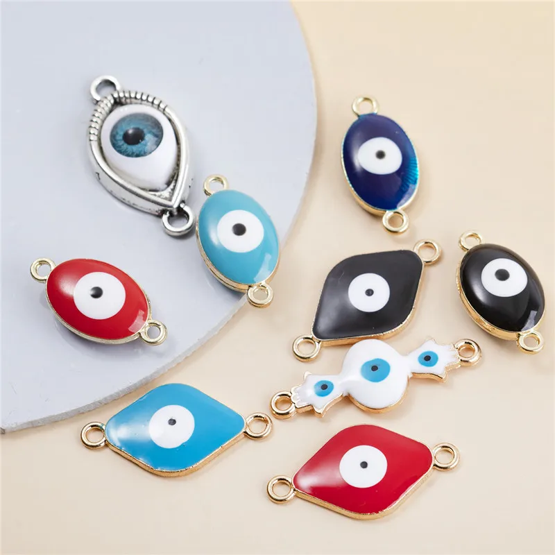 

New 9pcs/pack Mixed Color Enamel Blue Eyes Charm Rhinestone Connector For Women Girls DIY Necklace Bracelet Jewelry Accessories