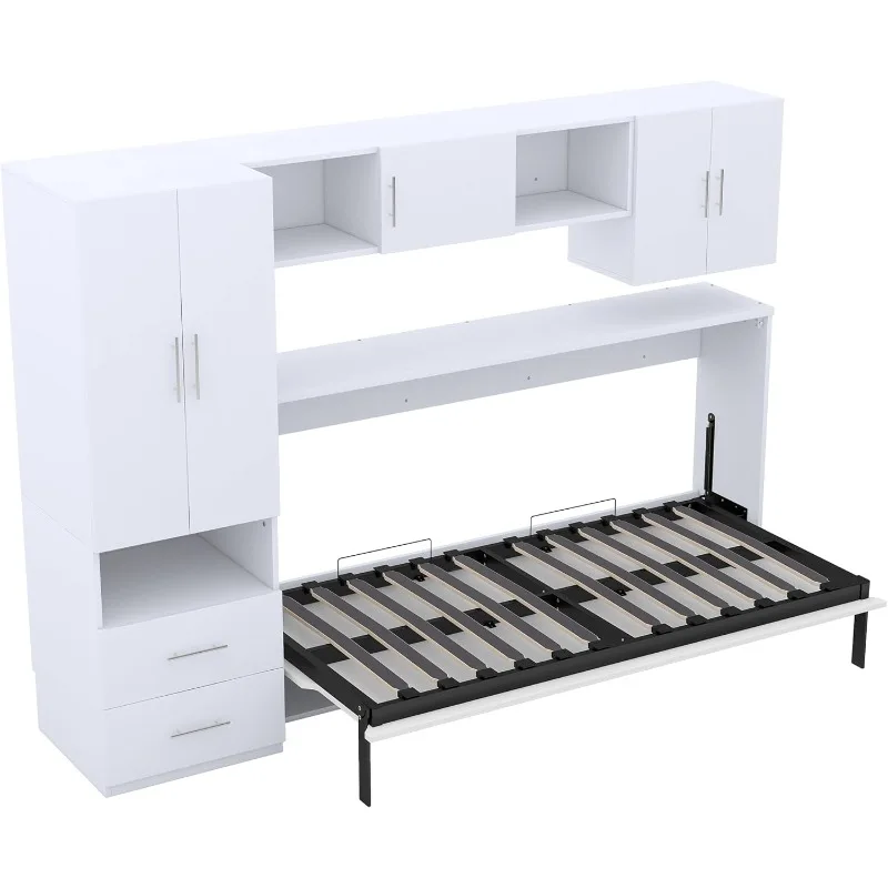 سرير توأم ميرفي مع خزانة ملابس وطاولة، لون أبيض موفر للمساحة #5