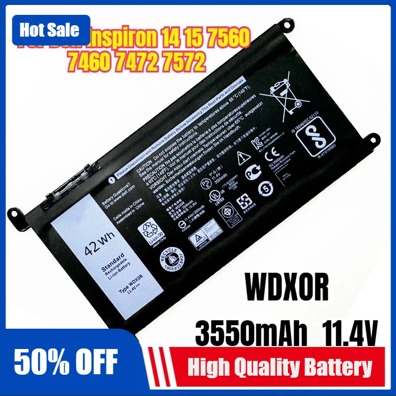 

Battery WDXOR 11.4V 42Wh for Dell Inspiron 14 15 7560 7460 7472 7572 7000 P69G001 5378 5379 5770 5570 P69G Vostro 5471
