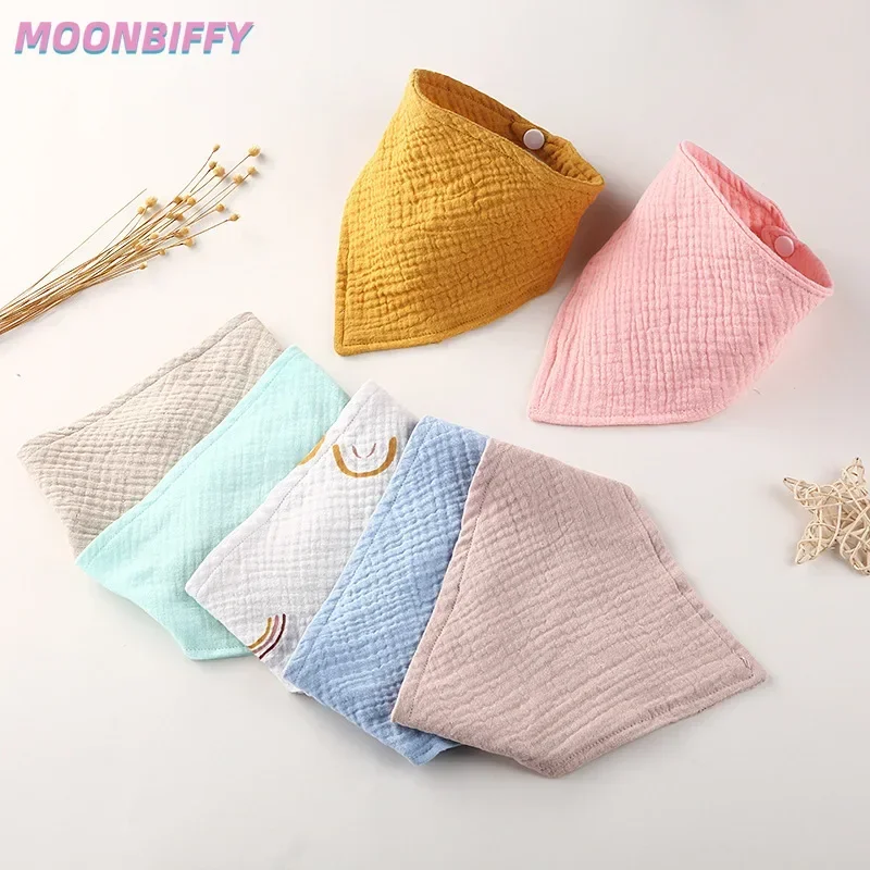 2 Layers Newborn Baby Items 100% Cotton Baby Saliva TowelsCrepe Solid Colour Feeding Supplies Washable Reusable Bibs