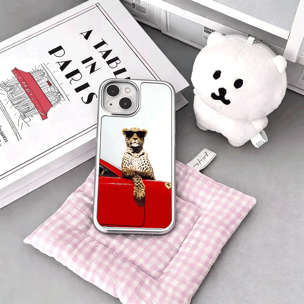 

Silver Leopard Matte Case for iPhone 17 Air 16 15 Pro Max 14 Plus 13 Pro 12 11 16E Luxury Mirror Camera Protection Male Female