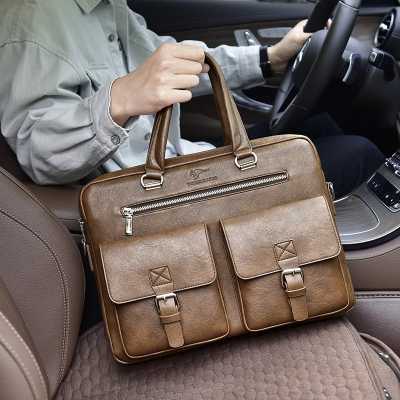 Luxury PU Leather Briefcase Men Laptop Vintage Executive High Quality Famous Brand Handbag Shoulder Office Business Tote Bag