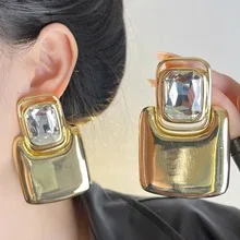 

Vintage exaggerated mirrored metal block crystal earrings