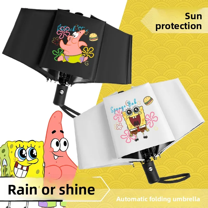 

Hot Sale SpongeBob Patrick Star Cartoon Umbrella Auto Open Close Sun Rain Proof Portable Umbrella with Cover for Adults Kids