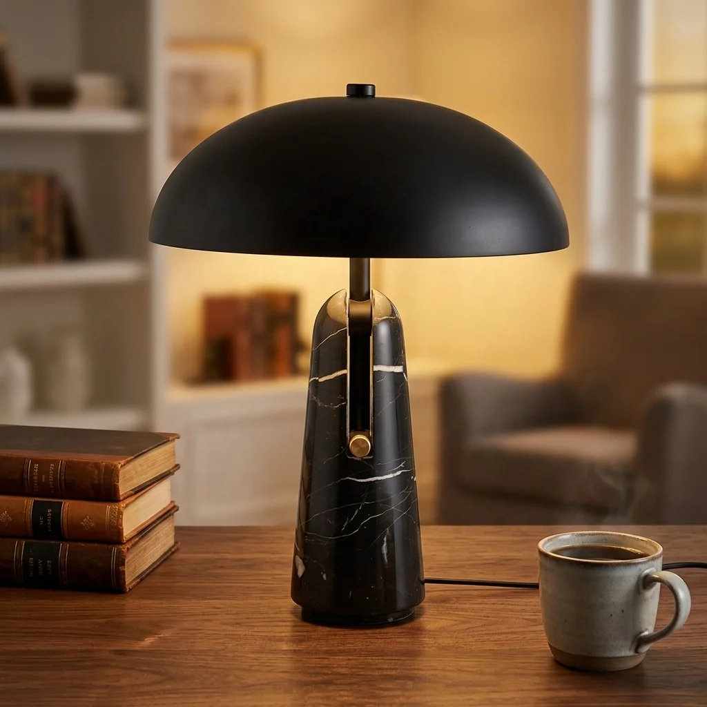 New Design Luxury Marble Table Lamp Portable Creative Metal Shade Table Lamps for Hotel Living Room Wabi Sabi Style