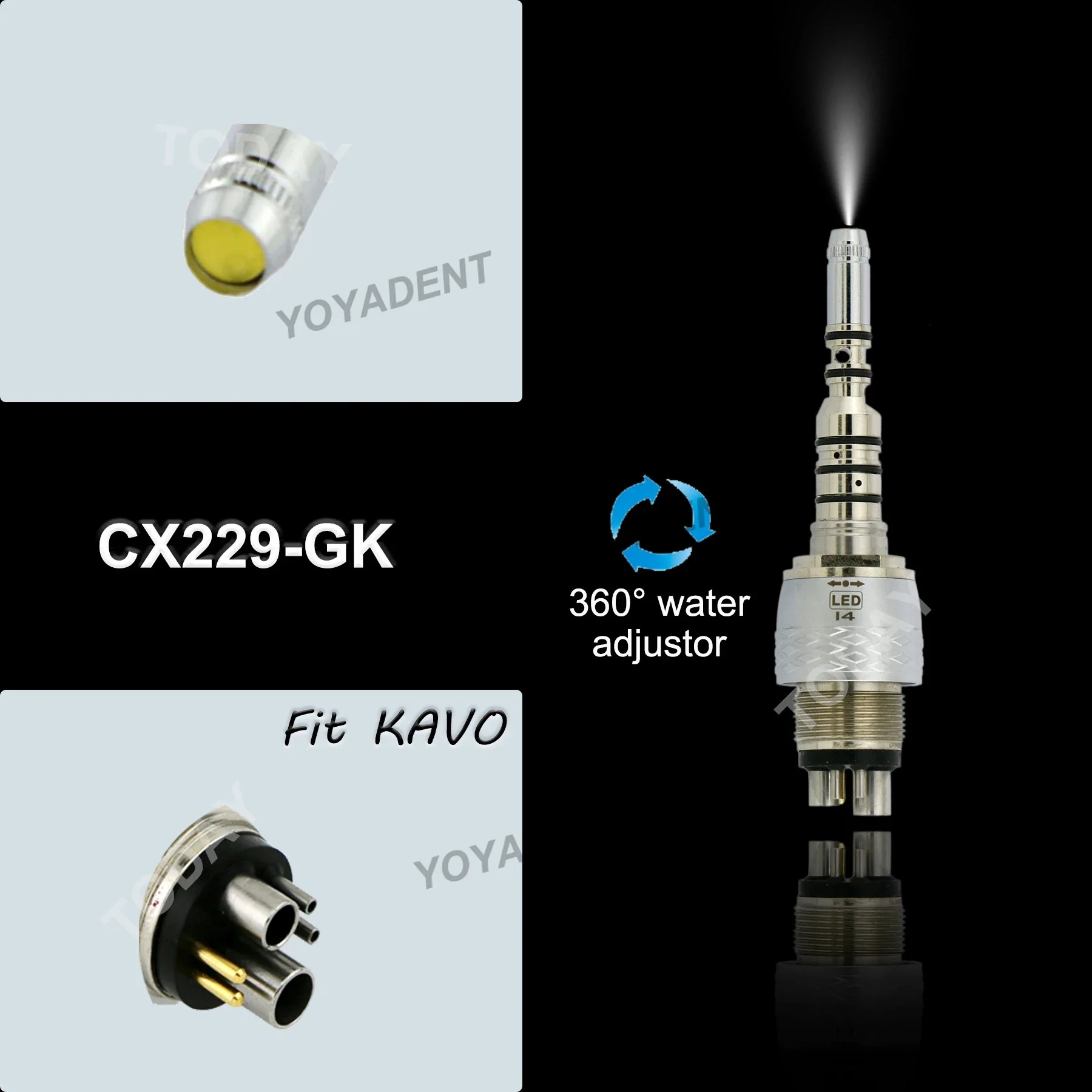 COXO-Pièce à Main Dentaire à Fibre Optique, Haute Vitesse, Turbine à Air, LED, Couremplaçant Rapide, Accouplement 6 Trous, Adapté à KAVO Zagreb