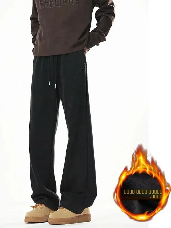 

Зимние мужские брюки прямого кроя на флисовой подкладке, повседневные спортивные брюки в американском стиле, свободный крой, молодежный энергичный стиль