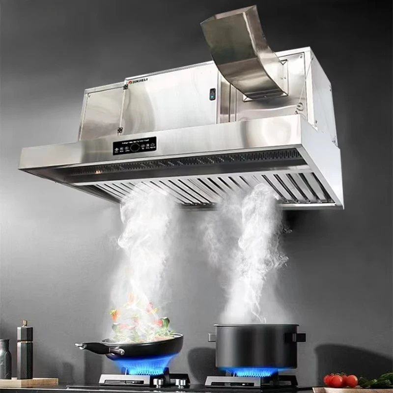Customized CE Stainless Steel Kitchen Smoke Exhaust Extractor Hotel Commercial Range with Integrated Grease Filter Ventless Hood