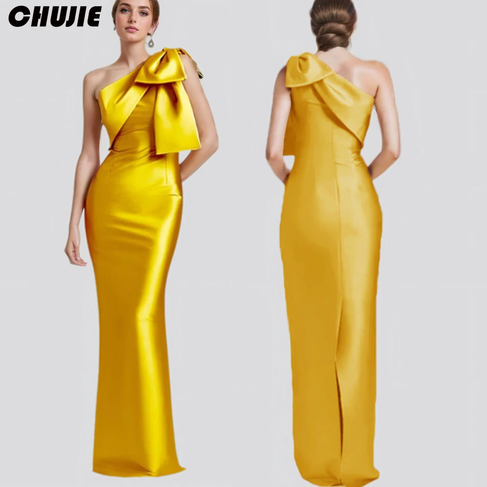 

Customized One Shoulder Evening Dresses Hot Sale Mermaid Cocktail Party With Bow Women Formal Gowns Prom Dress Saudi فساتين ا