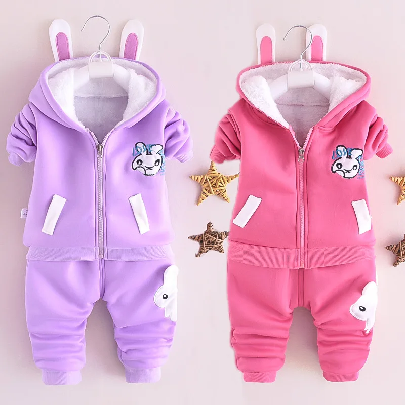 Neue Kinder-Sets Herbst Winter Dicke Plüsch-Baumwollkleidung Junge Mädchen Cartoon Kapuzenjacke+Hose 2-teiliger Anzug Kinder-Trainingsanzug 0-5 Jahre – Detail 13