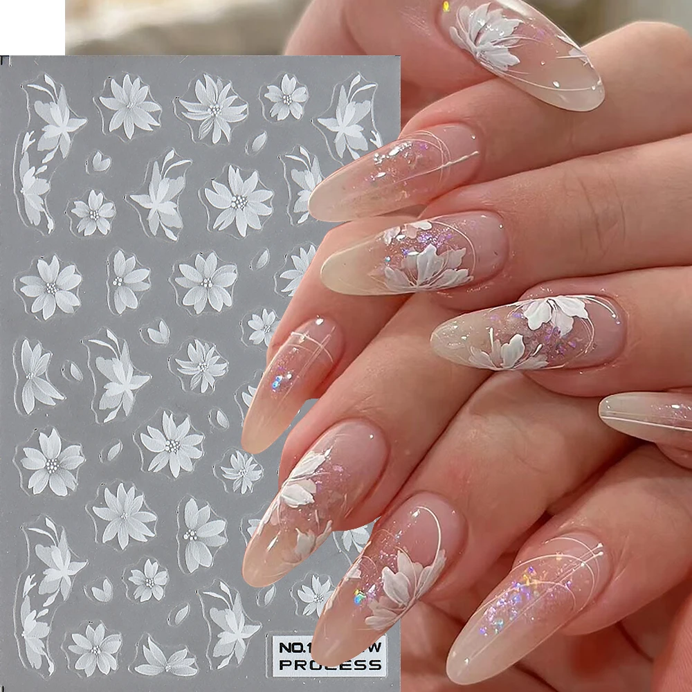 Fiori bianchi adesivi per unghie petalo pizzo rosa farfalle decalcomanie per unghie matrimonio sposa Nail Design elegante Manicure Decor GLNO-168