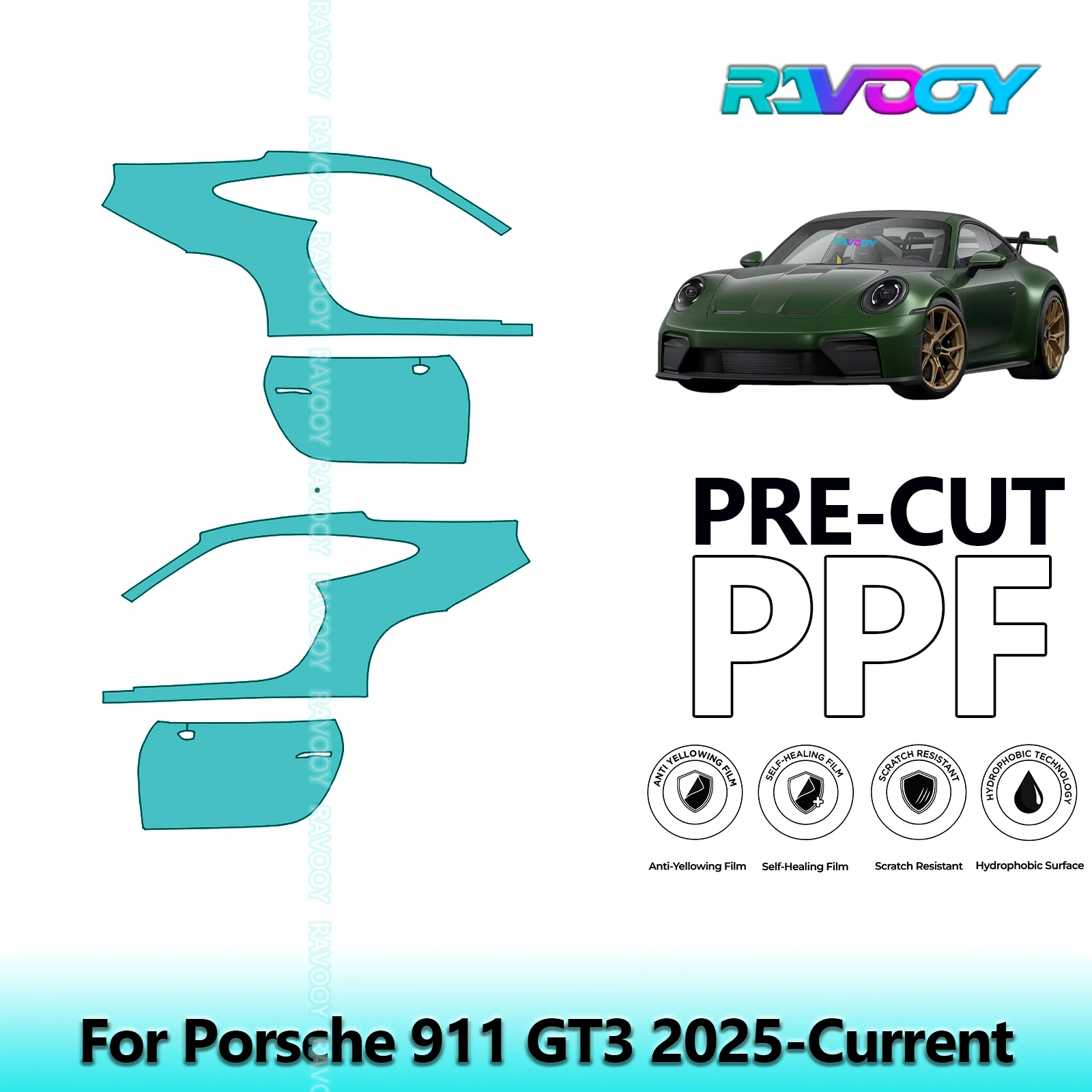 

For Porsche 911 GT3 2025-Current 8.5mil Clear Matte Pre-Cut PPF Door & A/B Pillar Kit TPU Paint Protection Film Set
