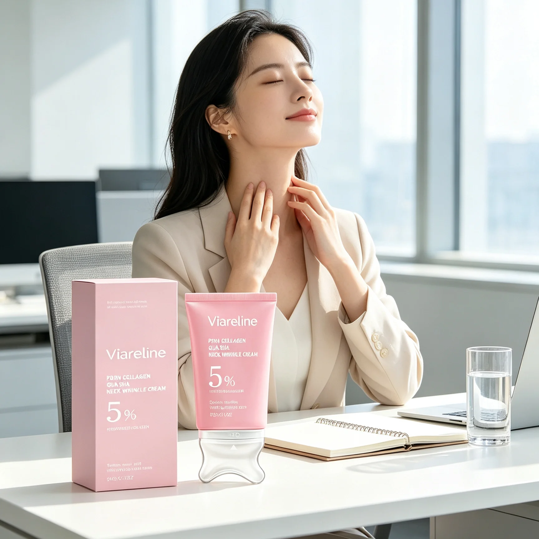 Viareline PDRN Collagen Gua Sha Neck Wrinkle Cream Moisturizer Smooth Skin Tightening Neck Cream Eliminate Sagging Treatment 90g