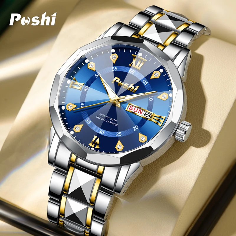 POSHI Fashion Luxury Quartz Watch for Man Business Casual Style Men\'s Wristwatch Automatic Date Original Brand with Box