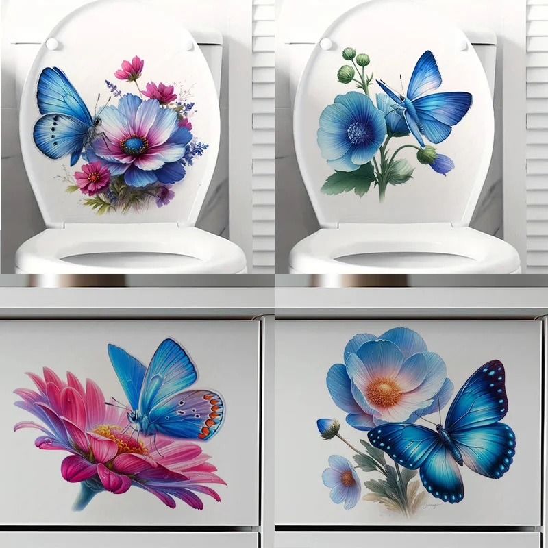 T2131#Blue Butterfly Wall Decal - Dreamy Watercolor Woodland Pathway Home Decor - Self-Adhesive Plastic Wall Sticker for Bedroom