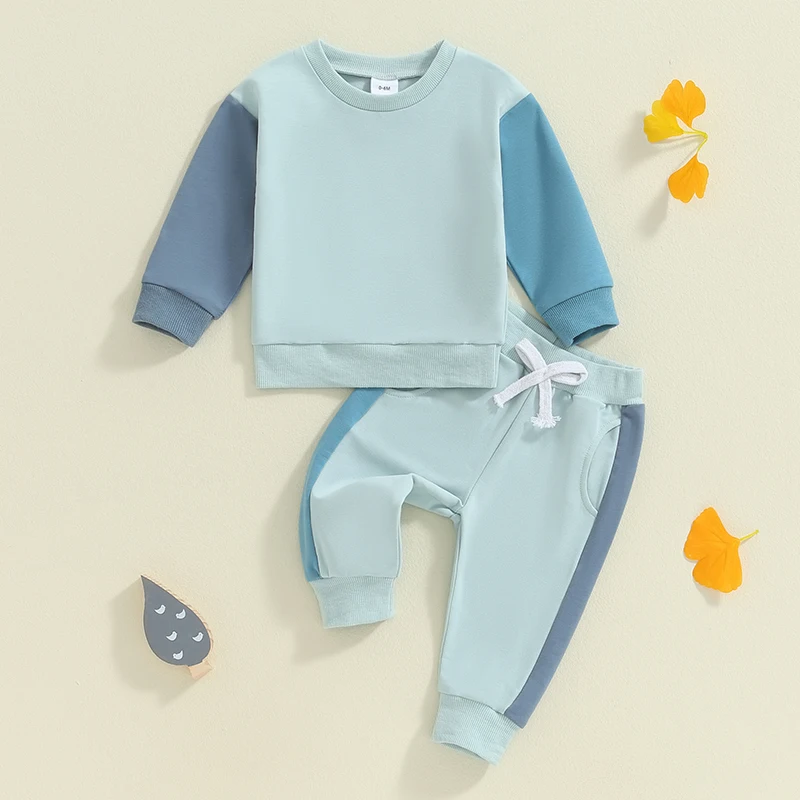 

Suefunskry Toddler Boys Fall Outfits Fashion Contrast Color Long Sleeve Sweatshirt Tops and Elastic Waist Long Pants 2Pcs Set