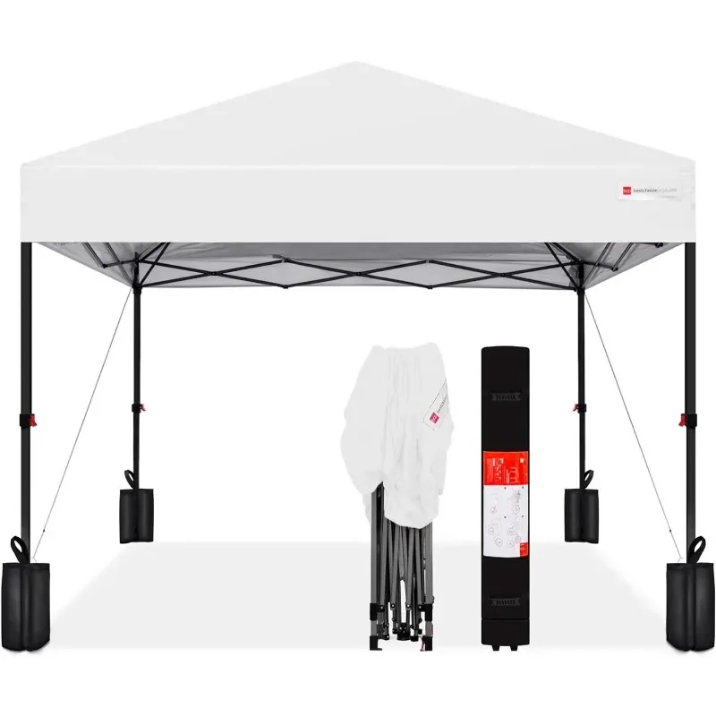 10x10ft 1-Person Setup Pop Up Canopy Tent Instant Portable Shelter w/ 1-Button Push, Case, 4 Weight Bags