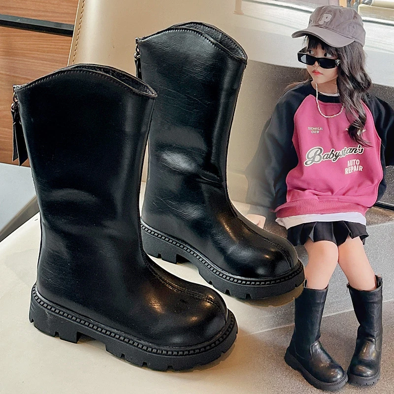 Lange Stiefel für Mädchen und Kinder 2024 neue winter lange Lederstiefel Prinzessin ausländische Mädchen sowie Kaschmirs chuhe