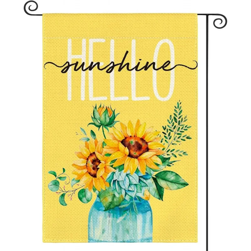 ยินดีต้อนรับฤดูร้อนดอกทานตะวันดอกไม้สวนธง 12x18 นิ้วสองด้านโถดอกไม้ธงวันหยุด(C)