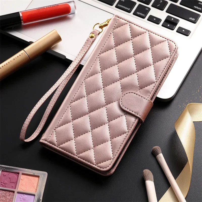 Geruite leren portemonnee-hoesje voor Samsung Galaxy S25 S24 S23 Ultra S22 S21 S20 FE S10 Note 20 10 Plus met koordje en flip-cover