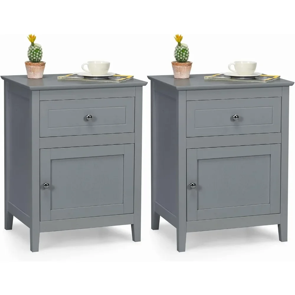 

Wooden Bedside Tables with Drawer and Storage Cabinet,End Side Table for Living Room, Bedroom, Farmhouse Night Stand