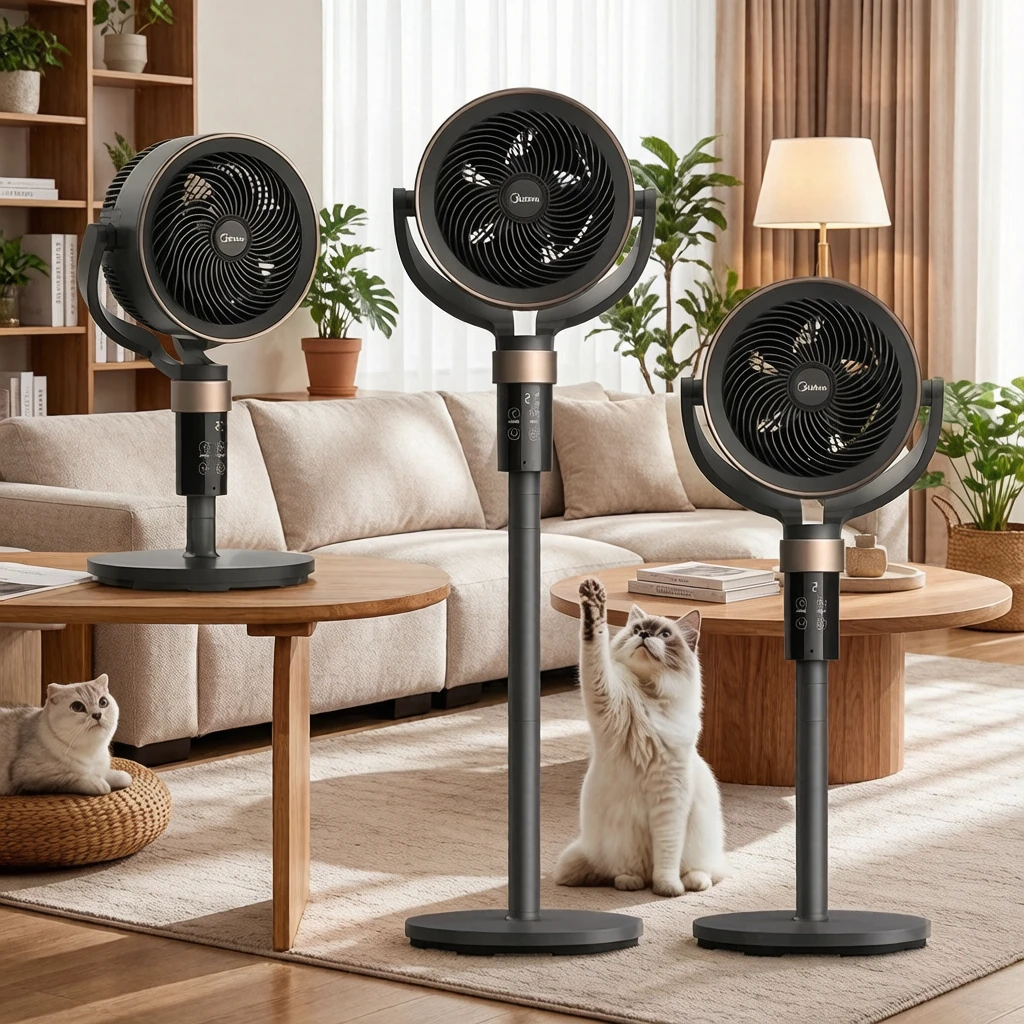 Air Circulator Fan Unisex Quiet, Remote Voice Control 3D Oscillation Floor Fan with Filter Dual Antibacterial Pet Hair Removal