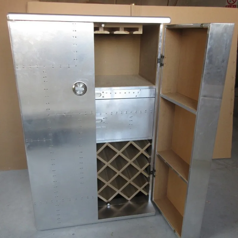 Industrial style aluminum leather retro box, mobile wine cabinet combination