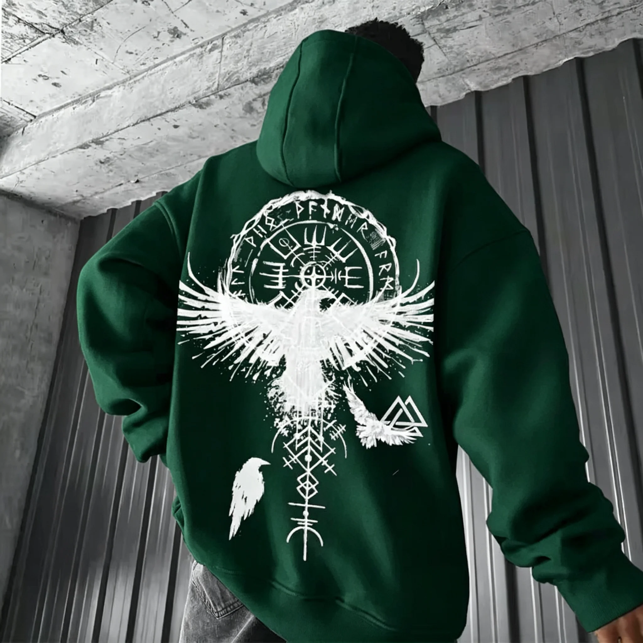 2026 Herren Y2K Viking-Totem-Adler-Print Hoodie Herbst Winter Lässiger Pullover Sweatshirt Lockerer Streetwear Alltags-Outdoor-Sport-Oberteil – Detail 11