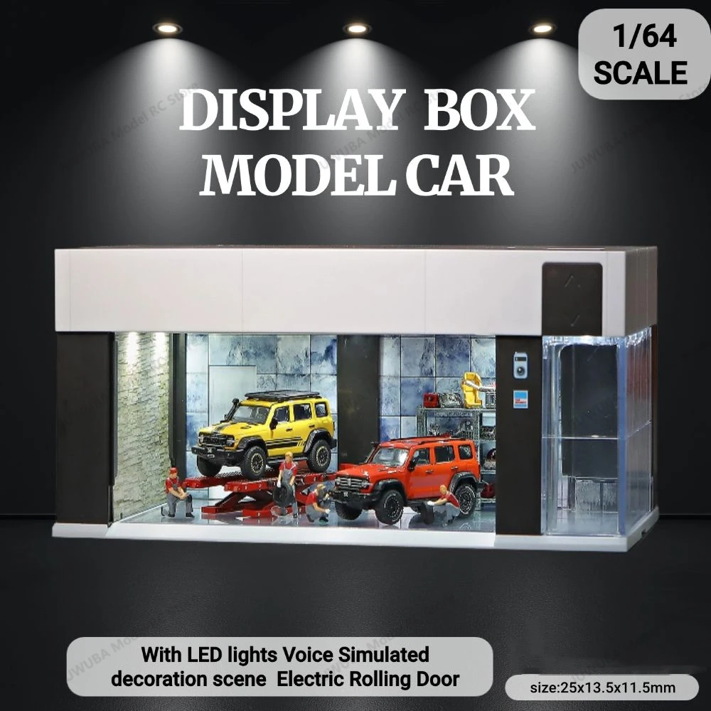 

1/64 Car miniature scene voice with light control lifting electric roller shutter door garage model display box