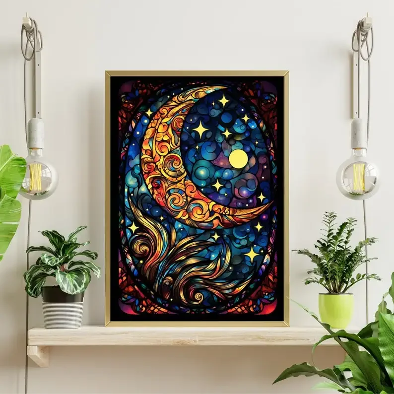 300-1000Pcs Stained Glass Moon Jigsaw wooden Puzzle Vibrant Colors Detailed Design Perfect Gift for Beginners Puzzle Collectors