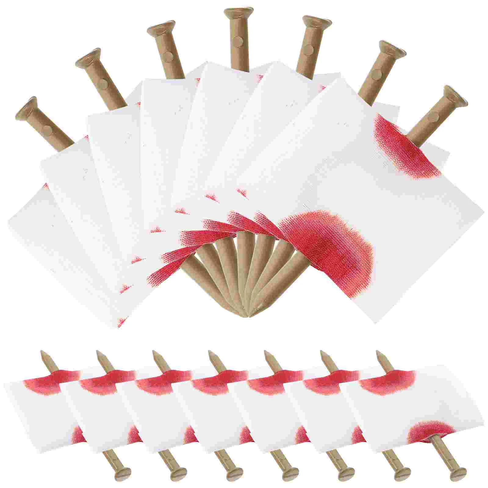 22 Pcs Finger Nail Toy Blood Through Funny Tools Bloody Fake Iron Gauze Spoof Props Halloween Decor Artificial