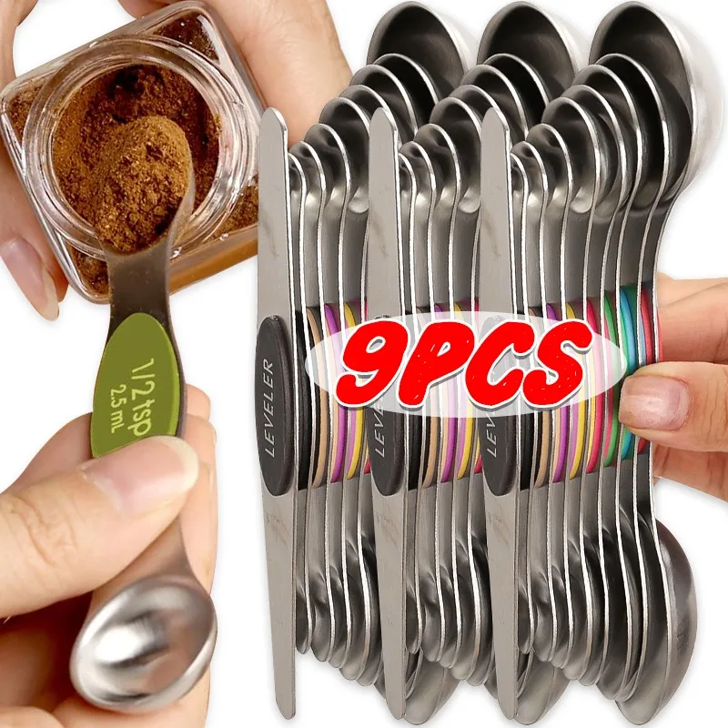 

Magnetic Measuring Spoons Set with Leveler Stainless Steel Tablespoon Stackable Measure Baking Cups Scoop Home Kitchen Gadgets