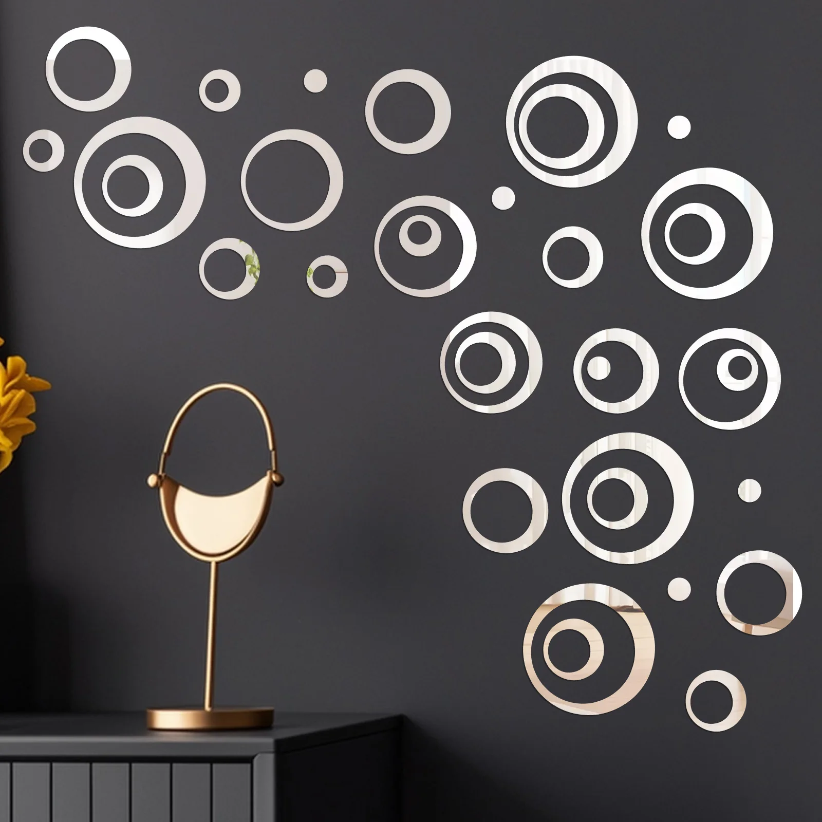 24/36 Stück Runde Spiegelaufkleber Selbstklebende DIY-Wandaufkleber Kreisförmige Blasen-Wandaufkleber für Badezimmer Waschtisch Heim-Dekoration
