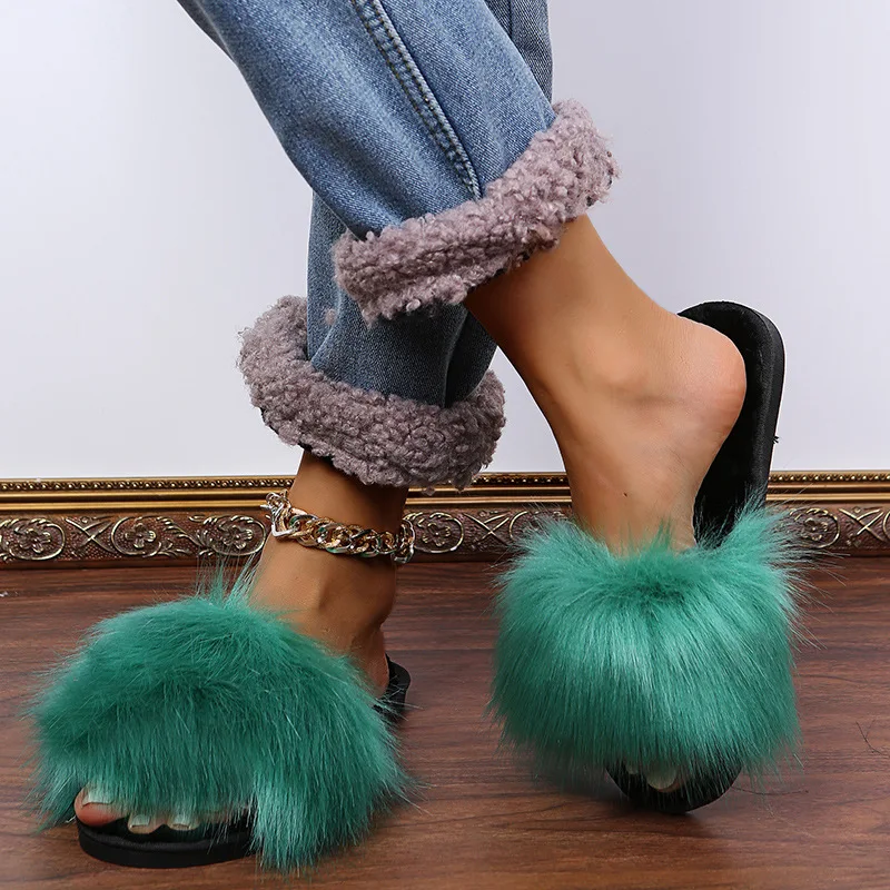 

Long-haired Slippers for Women,Autumn and Winter2025,New Large-sized,Fashionable and Simple Home Interior Fluffy Cotton Slippers