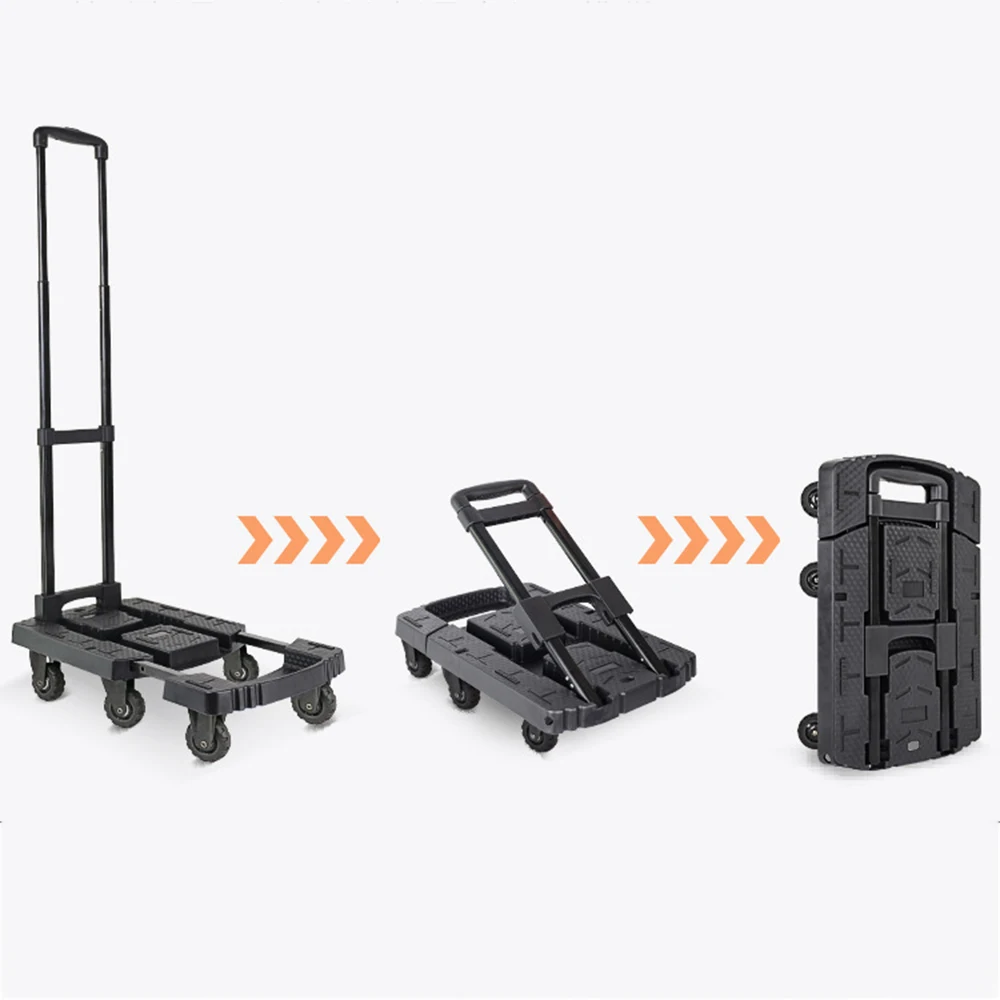 Folding Cart with Wheels Retractable Lightweight Hand Trolley Thickening Wear-Resistant Handcart Transport Cargo Handling Tool