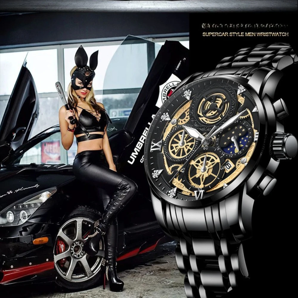 

VA VA VOOM 2452 Fashion Luxury Watch Multi Functional Calendar Waterproof Luminous Chronograph Moonphase Watches for Men Relogio