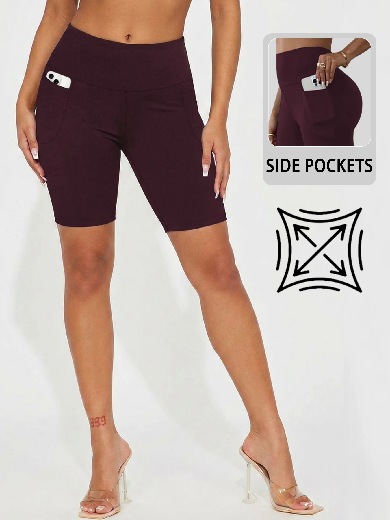 Hoch taillierte Biker-Shorts für Damen mit Taschen, superweiche, bauchkontrollierende Workout-, Lauf-, Yoga- und Sportshorts – Detail 7
