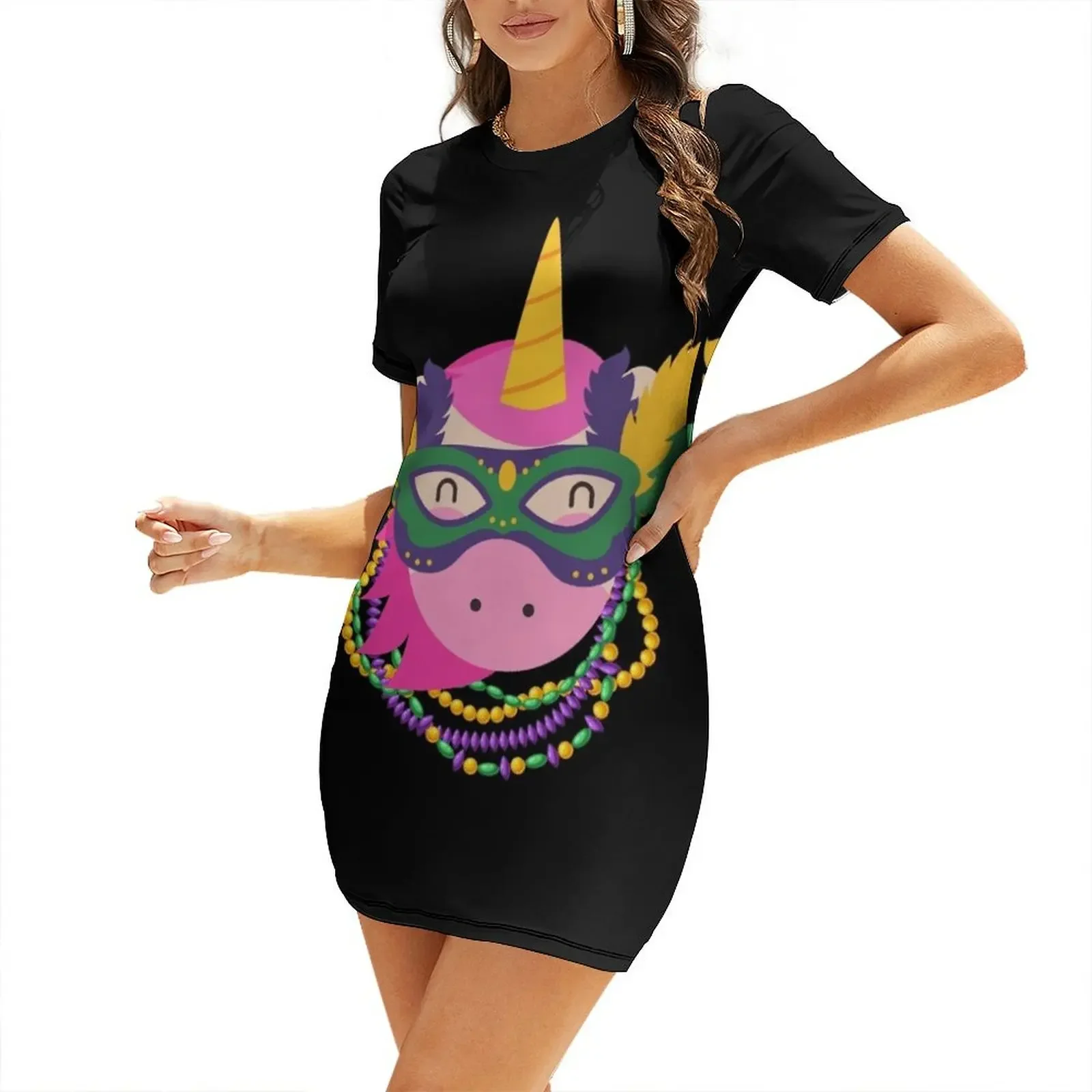 

Mardi Gras Unicorn - Funny Colorful Mardi Gras Unicorn For Unicron Lovers Short-Sleeved Dress Female dress Dress