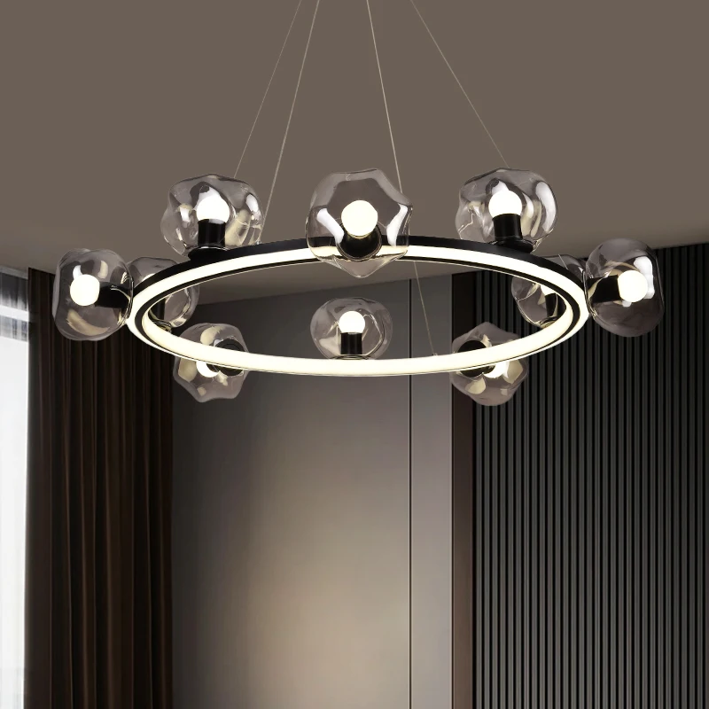 ‌Nordic Modern Glass Bubble LED Ceiling Chandelier Heavy Duty Brass Clear Glass Living Dining Bedroom Dining Hotel Decor Fixtur