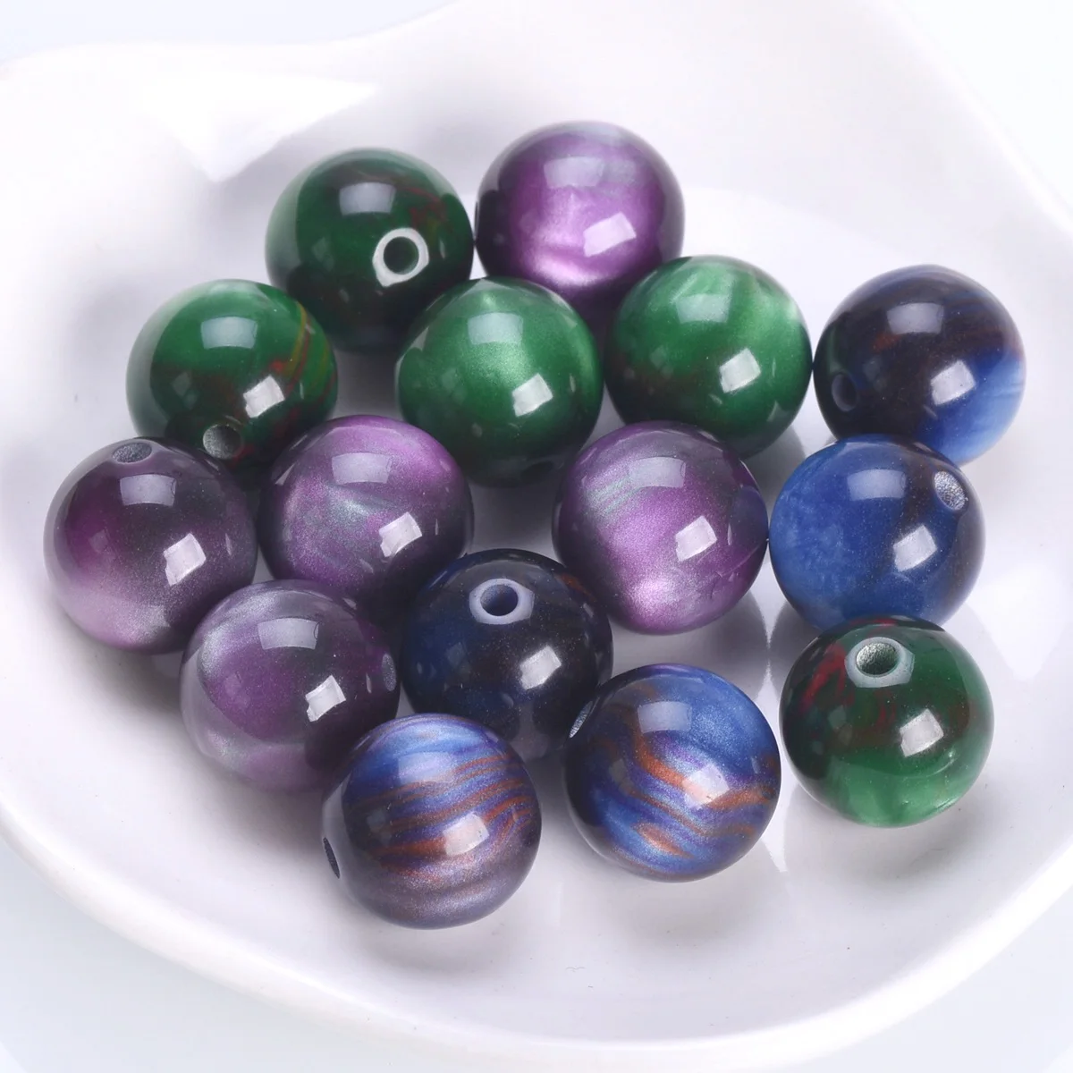 Colorful Glossy Round 8mm 12mm Resin Plastic Fake Tiger's Eye Loose Beads For Jewelry Making DIY Bracelet Findings