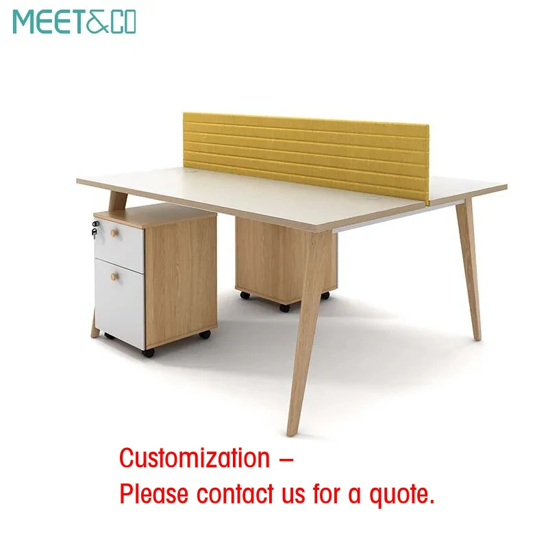 custom.Modern 4-Person Open Office Desk Wood Panel Design Work Table with Metal Workspaces