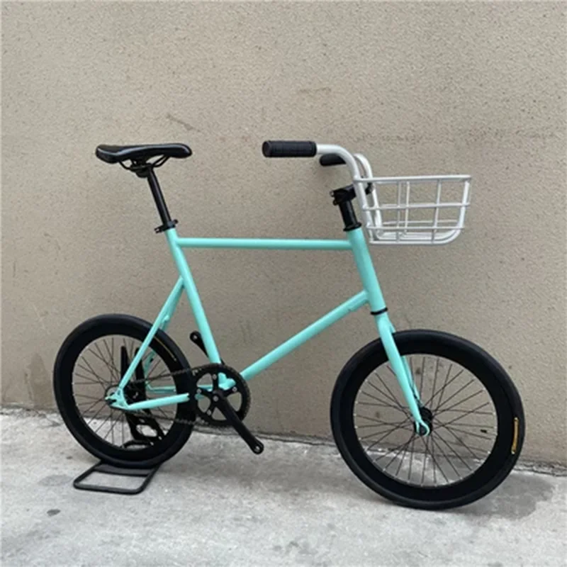 Carbon Steel Frame Bicycle with Basket High Fixed Gear Bike BMX Girls Student Small Bike Single Speed Road Bike V Brakes, 20Inch