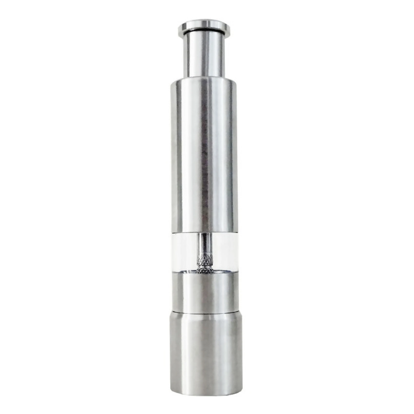 Salt and Pepper Grinder Stainless Steel Push Button Silver for Cooking Spice Thumb Push Pepper Mill Portable Grinder