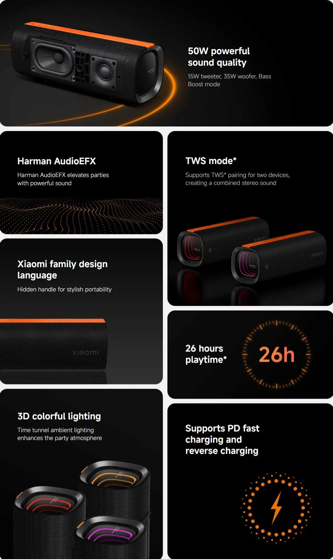 Xiaomi Sound Party, 50 W tragbarer Bluetooth-Lautsprecher, Harman AudioEFX TWS-Modus, 26 Stunden Spielzeit, kabelloser Lautsprecher mit intelligenter Konnektivität – Detail 2