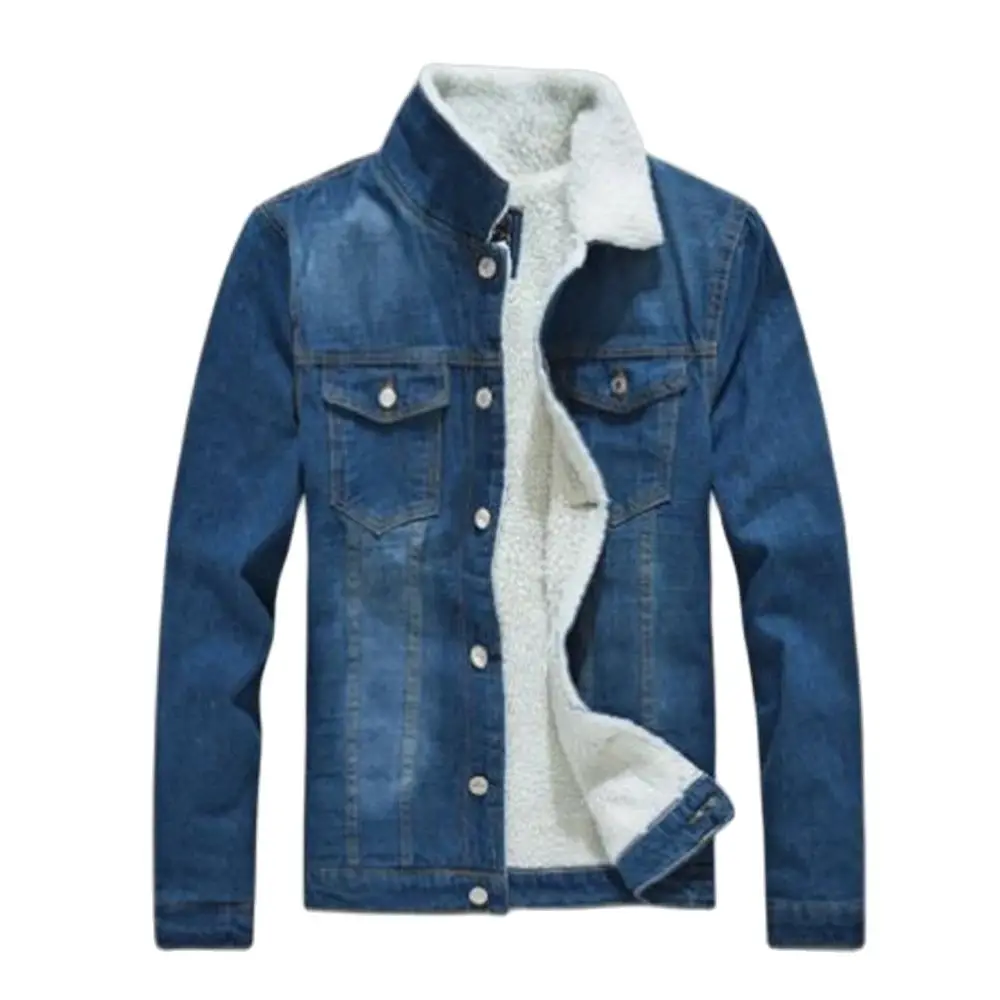 Spring Mens Denim Jackets Trendy Thick Slim Bomber Gradient Denim Outerwear Male Warm Cowboy Jeans Coats Clothing Plus Velvet