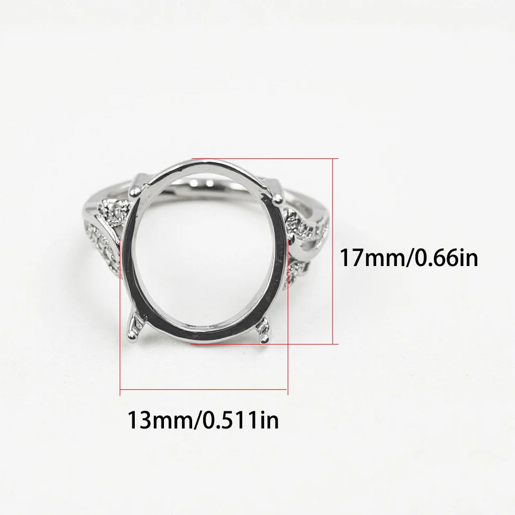 2Pcs Brass CZ Ring Base Semi Mountl Ring Setting,Adjustable 13*17mm Ova Ring Cabochon Blank For Diy Jewelry Gemstone Ring Making