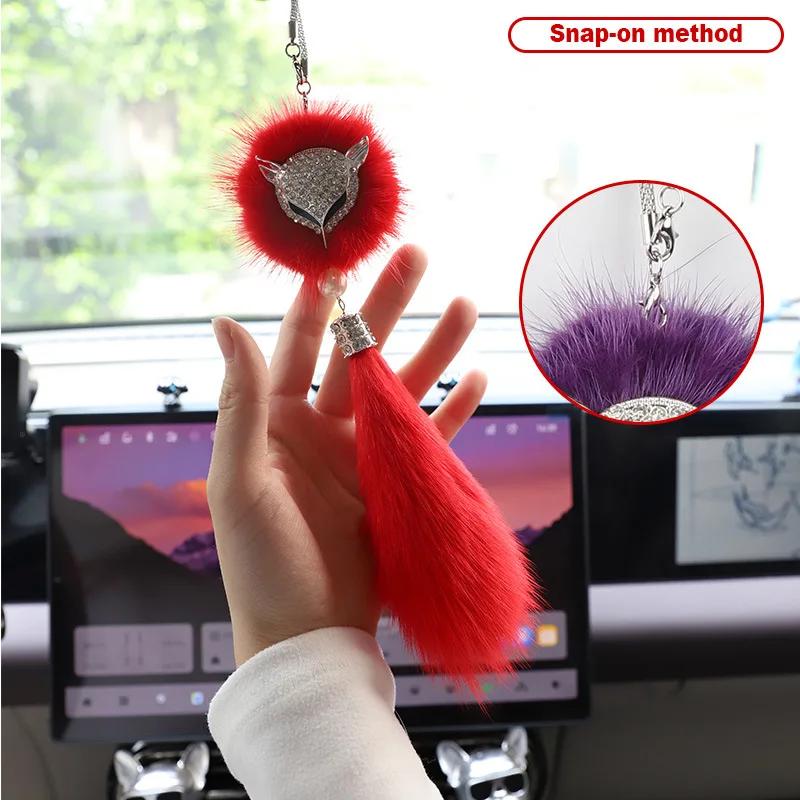 Fox Head Rhinestone Car Ornament, Premium Ladies Car Hanging Pendant for Rearview Mirror