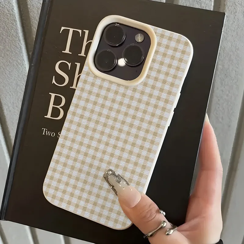Simple Striped Grid Lychee Texture Phone Case For iPhone 13 14 15 16 17 Pro Max 14 15 Plus 17 Air11 12  Silicone Soft Cover