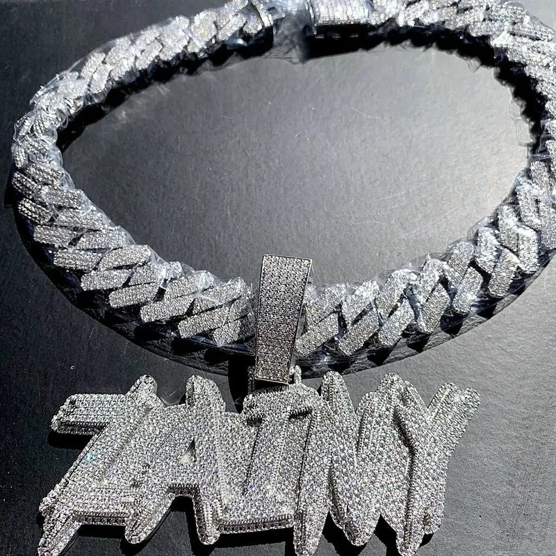 Custom Double Layer Name Pendant Necklace, Iced Out Full CZ Diamond Letter Charm, 18K Gold Plated Personalized Hip Hop Jewelry,