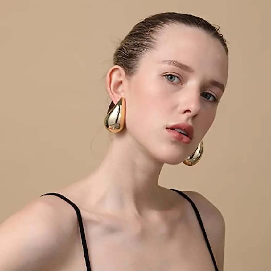 Fashion Chunky Earrings for Women Gold Plated Stainless Steel High-Quality Waterdrop Vintage Stud Earrings Jewelry Celebrity